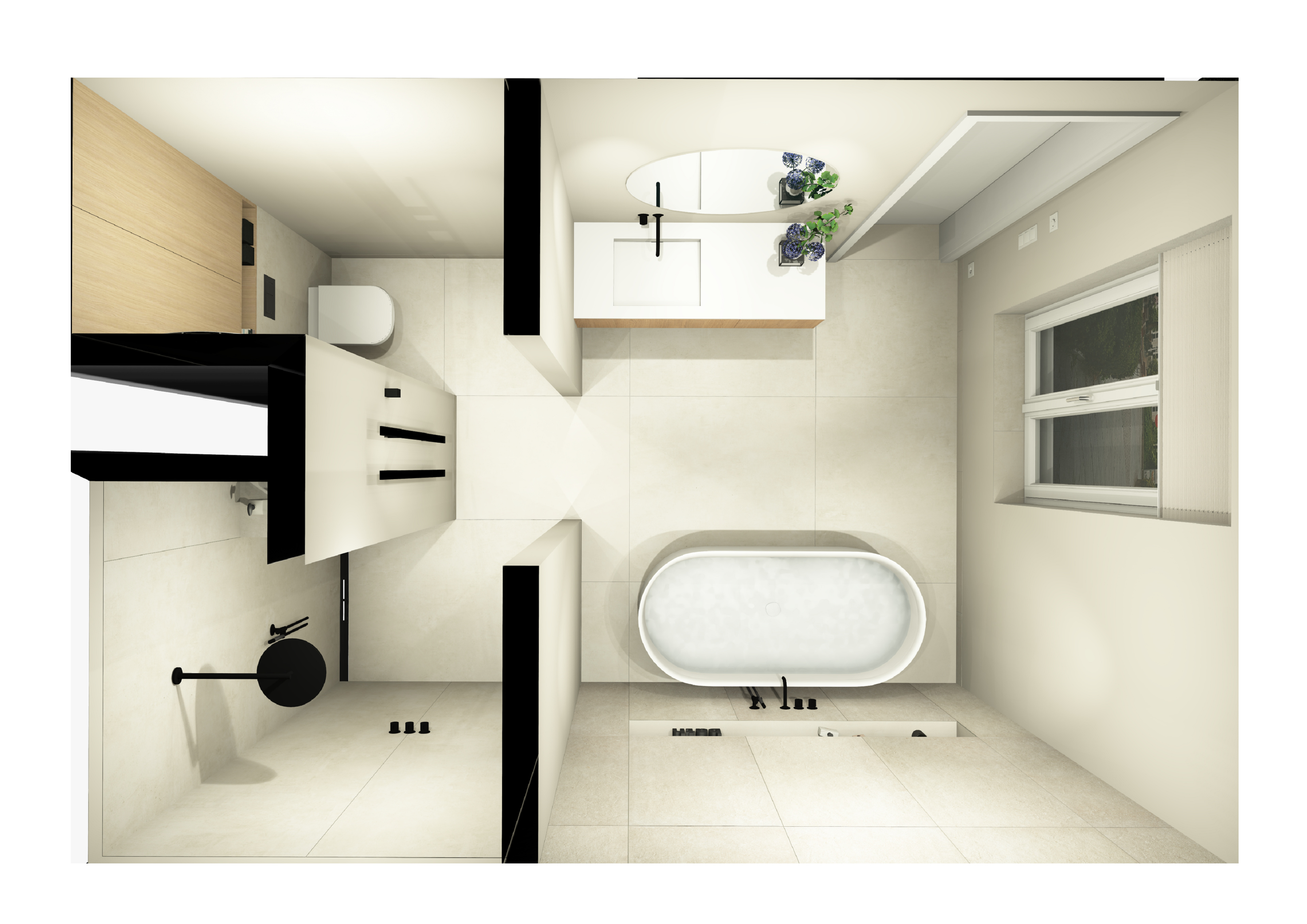 Vogelperspektive des luxuriösen Badezimmers von Radam Haustechnik